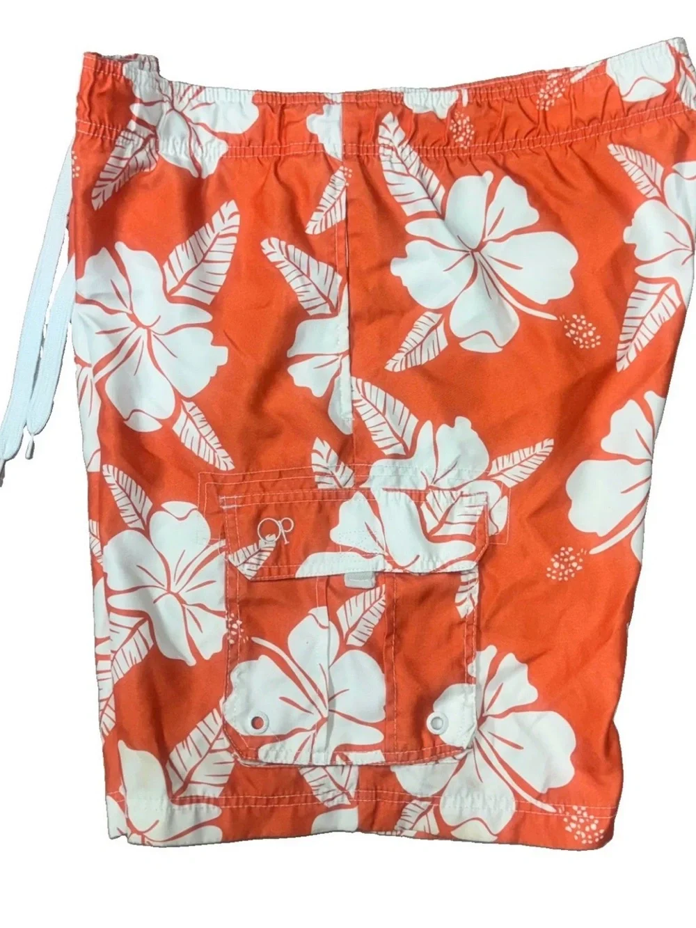 OP Orange Swim Shorts with White Hibiscus Sz L